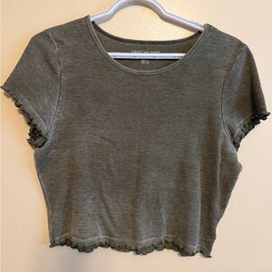 American Eagle Outfitters Olive Crop Top with Ruffle Edges